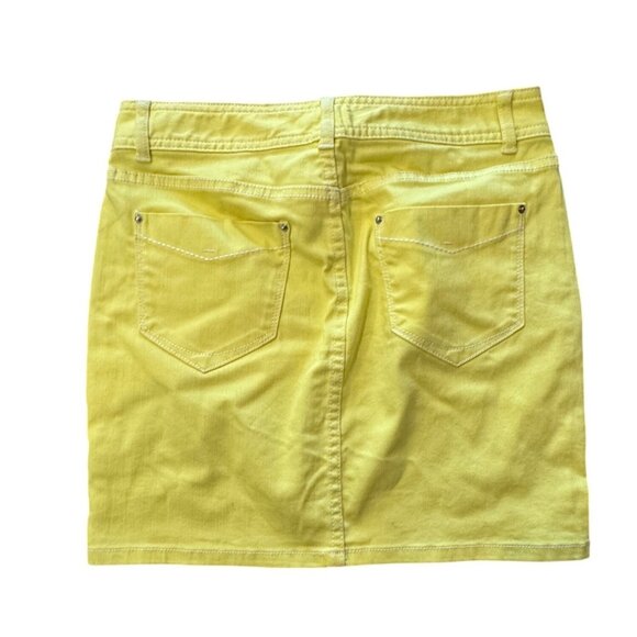Vintage Y2K Cache Yellow Denim Mini Skirt Size 2 With Pockets & Button Closure - Picture 3 of 3